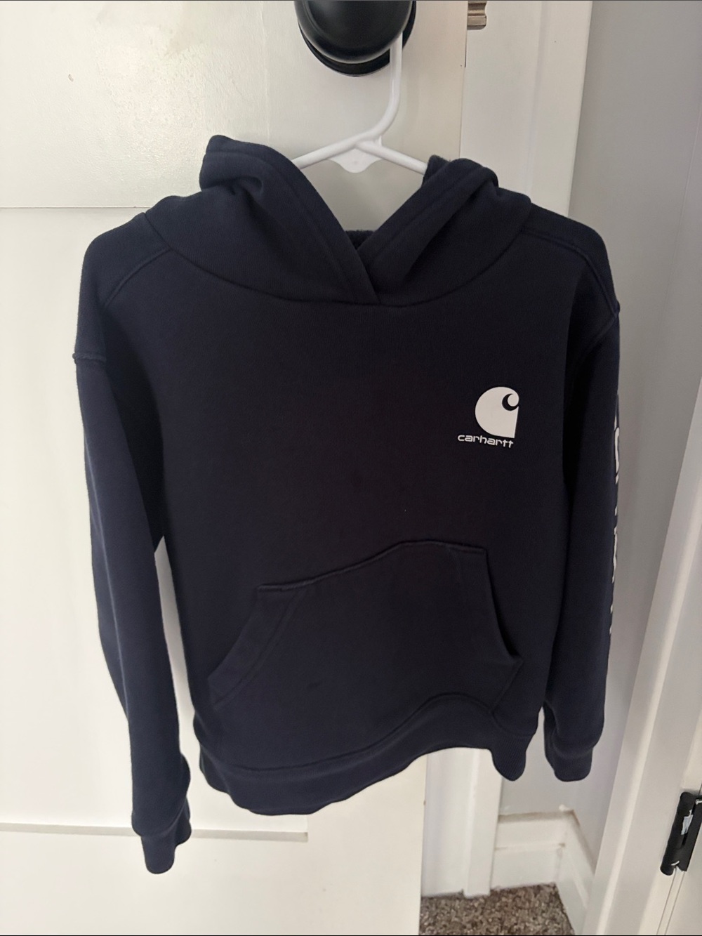 Carhartt Kids Navy Hoodie with White Logo